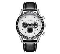 BUREI Reloj de Hombre cronógrafo Vintage marrón Correa de Cuero multidial Calendario Impermeable Reloj de Cuarzo simulado clásico Deportivo para Hombre Regalo, Retro (Negro Blanco)