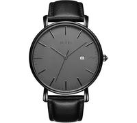 BUREI Relojes para hombre, minimalistas, analógicos, calendarios, de cuarzo, impermeables, para hombres, mujeres y estudiantes., Negro Gris Oscuro, Minimalista