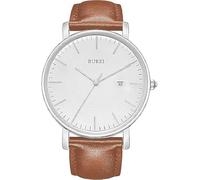 BUREI Relojes para hombre, minimalistas, analógicos, calendarios, de cuarzo, impermeables, para hombres, mujeres y estudiantes., Marrón Plateado, Minimalista