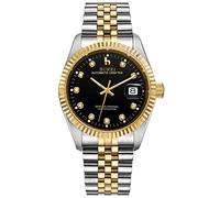 BUREI Relojes para Hombre Reloj de Pulsera Automático Cristal de Zafiro Sintético Resistente a los Arañazos con Indicador de Fecha y Brazalete de Acero Inoxidable (Oro y Plata Negros)