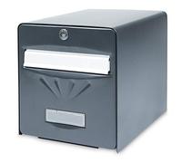 Burg-WÃ"CHTER - Buzón con 2 puertas incluyendo una vidriada, 516 sin balnear fotovoltaico, negro, acero galvanizado, con puerta de apertura completa y tope de correo (puerta cerrada a 120°)