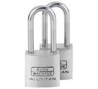 BURG-WÄCHTER Candado con 4 llaves, set de 2, arco de 3,5 mm de grosor, cuerpo macizo de aluminio, arco de acero endurecido, mecanismo interior inoxidable, Alutitan Duo 770 HB 20 26 SB