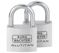 BURG-WÄCHTER Candado con 4 llaves, set de 2, arco de 6,5 mm de grosor, cuerpo macizo de aluminio, arco de acero endurecido, mecanismo interior inoxidable, Alutitan Duo 770 40 SB