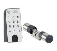 BURG-WÄCHTER Cerradura Electrónica para Puertas, Cilindro y Teclado, Apertura con App, Código PIN o Llave Electrónica, ENTRYeasy 7601 PIN, Negro/Acero