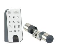 BURG-WÄCHTER Cerradura electrónica para puertas, cilindro y teclado, apertura con aplicación, huella dactilar, código pin o llave electrónica, ENTRYeasy 7602 FP, negro/acero inoxidable, biométrica