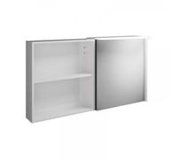 burgbad Badu armario con espejo con luz LED superior, 1 tope de puerta a la izquierda, 1 estante abierto, anchura 1200mm, SFTW120LF3689G0196, Color: Blanco mate / Blanco mate, tira de asas anodizado a