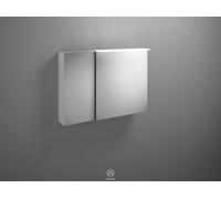 burgbad Badu armario con espejo con luz LED superior, 2 puertas, versión derecha, anchura 900mm, SFTV090RF3689G0196, Color: Blanco mate / Blanco mate, tira de asas anodizado antracita G0196