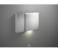 burgbad Badu armario con espejo con luz LED superior, 2 puertas, versión derecha, con iluminación LED para el lavabo, anchura 900mm, SFUB090RF3689G0196, Color: Blanco mate / Blanco mate, tira de asas