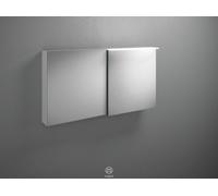 burgbad Badu armario con espejo con luz LED superior, 2 puertas, versión izquierda, anchura 1200mm, SFTV120LF3689G0196, Color: Blanco mate / Blanco mate, tira de asas anodizado antracita G0196