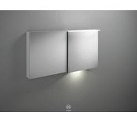 burgbad Badu armario con espejo con luz LED superior, 2 puertas, versión izquierda, con iluminación LED de lavabo, anchura 1200mm, SFUB120LF3689G0196, Color: Blanco mate / Blanco mate, tira de asas an