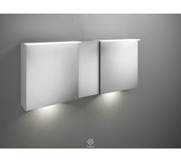 burgbad Badu armario con espejo con luz LED superior, 3 puertas, puerta central abatible a la izquierda, con iluminación LED para el lavabo, anchura 1500mm, SFUF150LF3691G0196, Color: Blanco alto bril