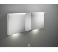 burgbad Badu armario con espejo con luz LED superior, 3 puertas, puerta central abatible a la izquierda, con iluminación LED para el lavabo, anchura 1500mm, SFUF150LF3689G0196, Color: Blanco mate / Bl
