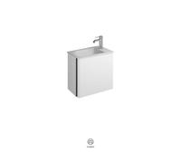 burgbad Badu lavabo resina mineral terciopelo blanco, incluye mueble bajo para lavabo, 1 apertura a la izquierda, anchura 520mm, SFUM052RF3689C0037G0196, Color: Blanco mate / Blanco mate, tira de asas