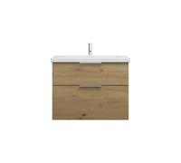 burgbad Eqio lavabo cerámico con mueble bajo para lavabo, ancho 830mm, SEYQ083F5662C0001G0146, Color: Decoración roble urbano / Decoración roble urbano, tirador cromado G0146