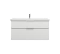 burgbad Eqio lavabo cerámico con mueble bajo para lavabo, anchura 1230mm, SEYQ123F2009C0001G0146, Color: Blanco brillo intenso / Blanco brillo intenso, tirador cromado G0146