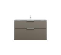 burgbad Eqio lavabo de cristal con mueble bajo para lavabo, ancho 1020mm, SEYX102F2010A0070G0146, Color: Gris alto brillo / Gris alto brillo, tirador cromado G0146