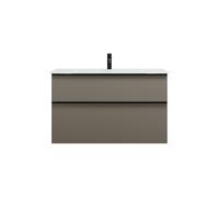 burgbad Eqio lavabo de cristal con mueble bajo para lavabo, ancho 1020mm, SEYX102F2010A0070G0252, Color: Gris alto brillo / Gris alto brillo, tirador negro mate G0252