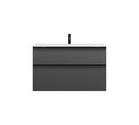 burgbad Eqio lavabo de cristal con mueble bajo para lavabo, ancho 1020mm, SEYX102F6584A0070G0252, Color: Gris oscuro mate / Gris oscuro mate, tirador negro mate G0252