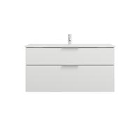 burgbad Eqio lavabo de cristal con mueble bajo para lavabo, anchura 1220mm, SEYX122F2009A0070G0146, Color: Blanco brillo intenso / Blanco brillo intenso, tirador cromado G0146