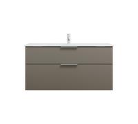 burgbad Eqio lavabo de cristal con mueble bajo para lavabo, anchura 1220mm, SEYX122F2010A0070G0146, Color: Gris alto brillo / Gris alto brillo, tirador cromado G0146