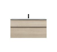 burgbad Eqio lavabo de cristal con mueble bajo para lavabo, anchura 1220mm, SEYX122F3180A0070G0252, Color: Roble decor Cashmere / Roble decor Cashmere, tirador Negro mate G0252