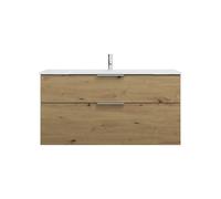 burgbad Eqio lavabo de cristal con mueble bajo para lavabo, anchura 1220mm, SEYX122F5662A0070G0146, Color: Decoración roble urbano / Decoración roble urbano, tirador cromado G0146