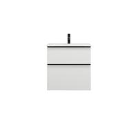 burgbad Eqio lavabo de cristal con mueble bajo para lavabo, anchura 620mm, SEYX062F6582A0070G0252, Color: Blanco mate / Blanco mate, tirador negro mate G0252