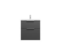 burgbad Eqio lavabo de cristal con mueble bajo para lavabo, anchura 620mm, SEYX062F6584A0070G0146, Color: Gris oscuro mate / Gris oscuro mate, tirador cromado G0146