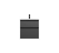 burgbad Eqio lavabo de cristal con mueble bajo para lavabo, anchura 620mm, SEYX062F6584A0070G0252, Color: Gris oscuro mate / Gris oscuro mate, tirador negro mate G0252