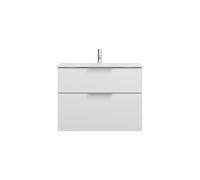 burgbad Eqio lavabo de cristal con mueble bajo para lavabo, anchura 820mm, SEYX082F2009A0070G0146, Color: Blanco brillo intenso / Blanco brillo intenso, tirador cromado G0146