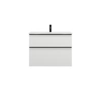 burgbad Eqio lavabo de cristal con mueble bajo para lavabo, anchura 820mm, SEYX082F6582A0070G0252, Color: Blanco mate / Blanco mate, tirador negro mate G0252