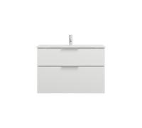 burgbad Eqio lavabo de cristal con mueble bajo para lavabo, anchura 920mm, SEYX092F2009A0070G0146, Color: Blanco brillo intenso / Blanco brillo intenso, tirador cromado G0146