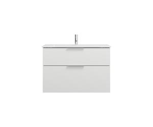 burgbad Eqio lavabo de cristal con mueble bajo para lavabo, anchura 920mm, SEYX092F2009A0070G0146, Color: Blanco brillo intenso / Blanco brillo intenso, tirador cromado G0146