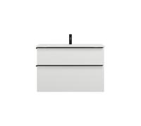 burgbad Eqio lavabo de cristal con mueble bajo para lavabo, anchura 920mm, SEYX092F2009A0070G0252, Color: Blanco brillo intenso / Blanco brillo intenso, tirador negro mate G0252