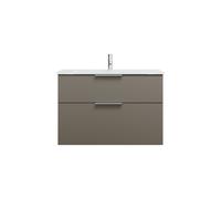 burgbad Eqio lavabo de cristal con mueble bajo para lavabo, anchura 920mm, SEYX092F2010A0070G0146, Color: Gris alto brillo / Gris alto brillo, tirador cromado G0146