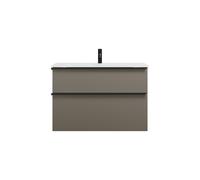 burgbad Eqio lavabo de cristal con mueble bajo para lavabo, anchura 920mm, SEYX092F2010A0070G0252, Color: Gris alto brillo / Gris alto brillo, tirador negro mate G0252