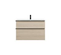 burgbad Eqio lavabo de cristal con mueble bajo para lavabo, anchura 920mm, SEYX092F3180A0070G0252, Color: Roble decor Cashmere / Roble decor Cashmere, tirador Negro mate G0252
