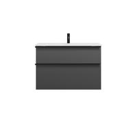 burgbad Eqio lavabo de cristal con mueble bajo para lavabo, anchura 920mm, SEYX092F6584A0070G0252, Color: Gris oscuro mate / Gris oscuro mate, tirador negro mate G0252