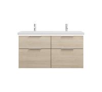burgbad Eqio lavabo doble de cerámica con mueble bajo para lavabo con iluminación LED, con 4 cajones, anchura 1230mm, SEZD123F3180C0001G0146, Color: Roble Decoración Cachemira / Roble Decoración Cache