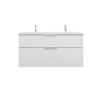 burgbad Eqio lavabo doble de fundición mineral que incluye mueble bajo para lavabo con 2 cajones, anchura 1220mm, SHCD122F2009C0001G0146, Color: Blanco brillo intenso / Blanco brillo intenso, tirador 