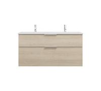 burgbad Eqio lavabo doble de fundición mineral que incluye mueble bajo para lavabo con 2 cajones, ancho 1220mm, SHCD122F3180C0001G0146, Color: Roble Decoración Cachemira / Roble Decoración Cachemira, 