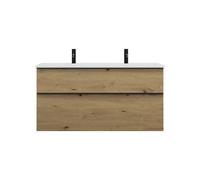 burgbad Eqio lavabo mineral de fundición con 2 agujeros para grifo, incluye mueble bajo para lavabo, 1220x490x618mm, SHCS122F5662C0001G0252, Color: Roble decoración Urban / Roble decoración Urban, tir