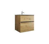 burgbad Eqio lavabo mineral de fundición con mueble bajo para lavabo, anchura 620mm, SEYU062F5662C0001G0252, Color: Roble decoración Urban / Roble decoración Urban, tirador Negro mate G0252
