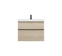burgbad Eqio lavabo mineral de fundición con mueble bajo para lavabo con iluminación LED, 820x490x638mm, SHCC082F3180C0001G0252, Color: Roble decor Cashmere / Roble decor Cashmere, tirador Negro mate