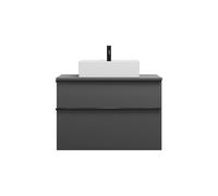 burgbad Eqio lavabo sobre encimera cerámica cuadrado, centro, incluye mueble bajo para lavabo, ancho 900mm, SGUP090F6584C0001G0252, Color: Gris oscuro mate / Gris oscuro mate, tirador negro mate G0252