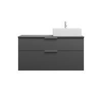 burgbad Eqio lavabo sobre encimera cerámica cuadrado, derecha, incluye mueble bajo para lavabo con 2 cajones, anchura 1200mm, SGUQ120RF6584C0001G0146, Color: Gris oscuro mate / Gris oscuro mate, tirad