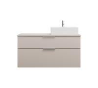 burgbad Eqio lavabo sobre encimera cerámica cuadrado, derecha, incluye mueble bajo para lavabo con 2 cajones, ancho 1200mm, SGUQ120RF6583C0001G0146, Color: Gris claro mate / Gris claro mate, tirador c