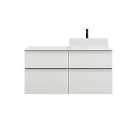 burgbad Eqio lavabo sobre encimera cerámica cuadrado, derecha, incluye mueble bajo para lavabo con 4 cajones, anchura 1200mm, SGUS120RF6582C0001G0252, Color: Blanco mate / Blanco mate, tirador negro m