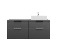 burgbad Eqio lavabo sobre encimera cerámica cuadrado, derecha, incluye mueble bajo para lavabo con 4 cajones, anchura 1400mm, SGUS140RF6584C0001G0146, Color: Gris oscuro mate / Gris oscuro mate, tirad