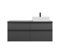 burgbad Eqio lavabo sobre encimera cerámica cuadrado, derecha, incluye mueble bajo para lavabo con 4 cajones, anchura 1400mm, SGUS140RF6584C0001G0252, Color: Gris oscuro mate / Gris oscuro mate, tirad